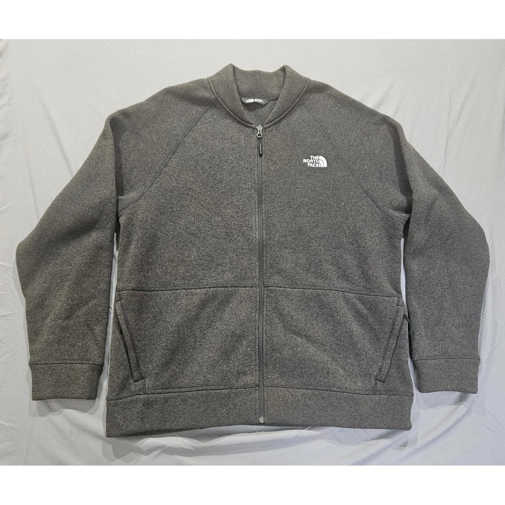 The North Face Full Zip Fleece Jacket Mens XXL Gray Bomber Collar